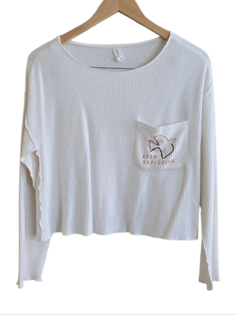 Daily Practice Keep Exploring Oversized Cropped Waffle Knit Cream Top. Size XS